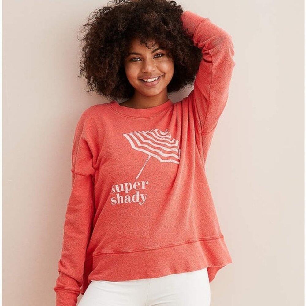 Aerie Super Shady Graphic Pullover Sweatshirt Oversized Size XS
